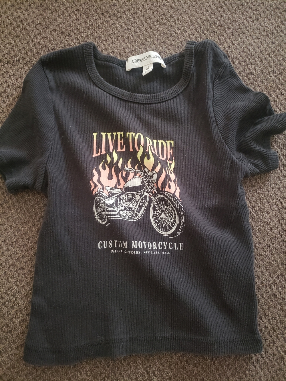 Obsessive Love Black 'Live to Ride' Motorcycle Graphic Crop Tee